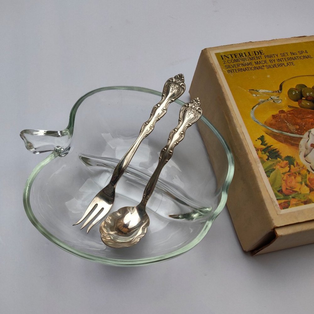 Vintage  Apple Party Set Glass Relish Tray